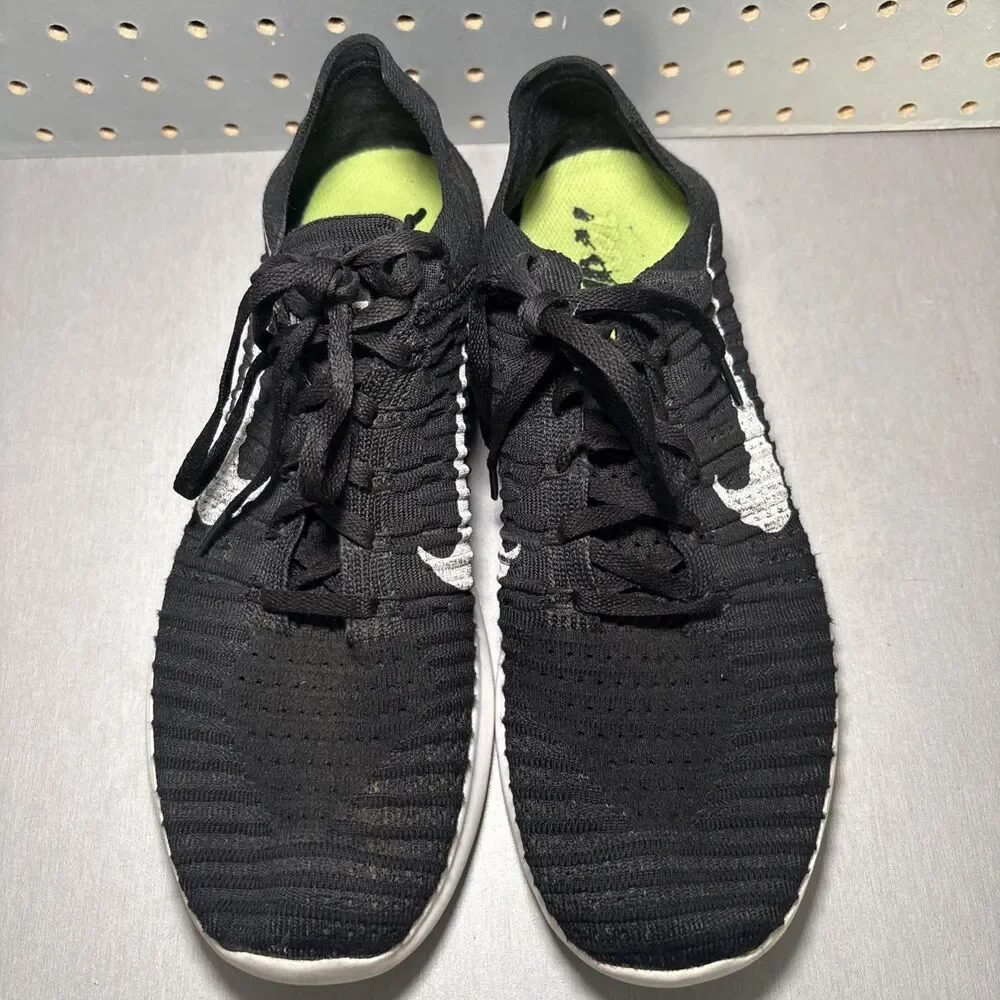 Nike Free RN Flyknit Running Shoes Mens Sz 9.5 Black/White Sneakers 831069-001